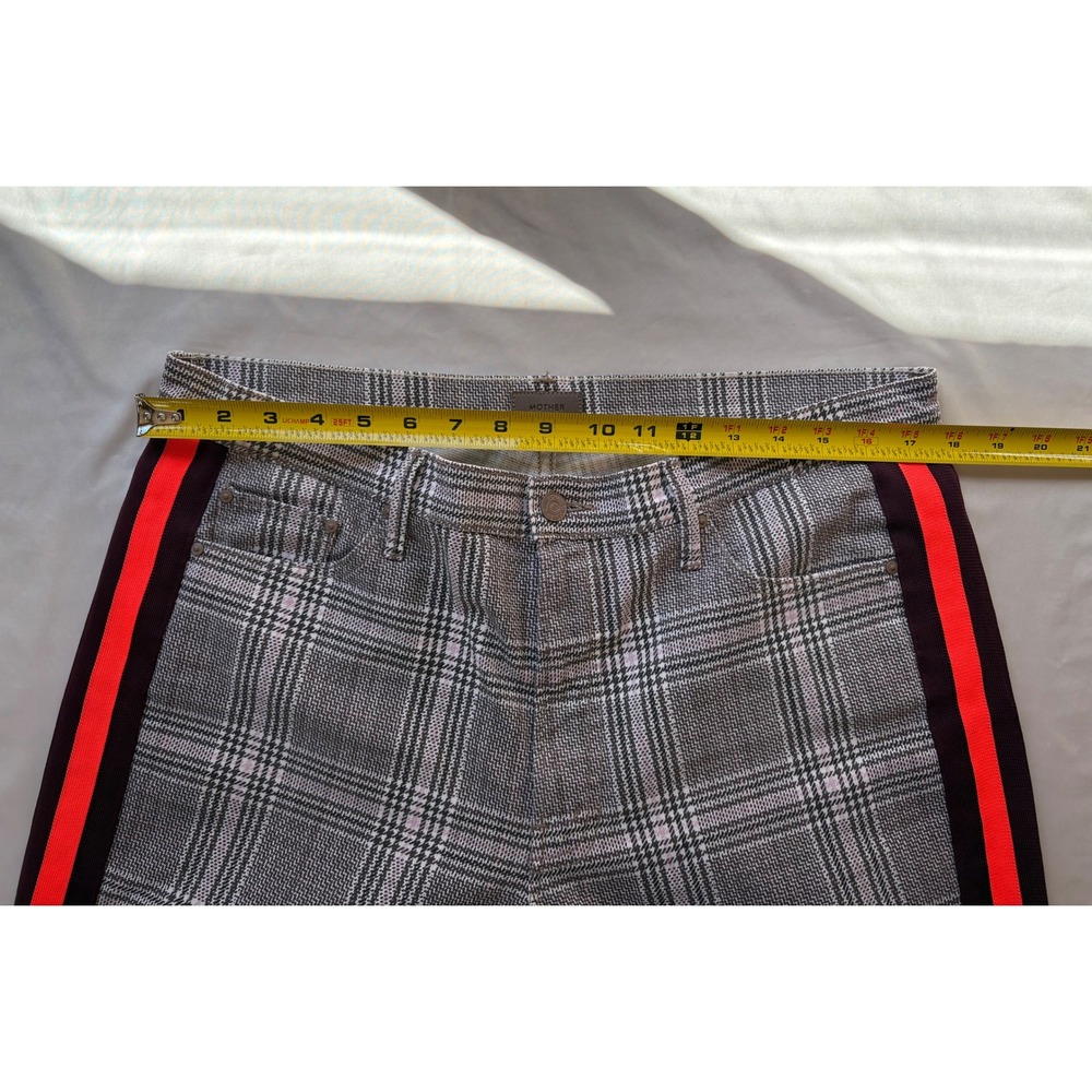 Mother The Insider Ankle Plaid Side Stripe Jeans Grey Orange Burgundy Size 34 - Picture 7 of 9
